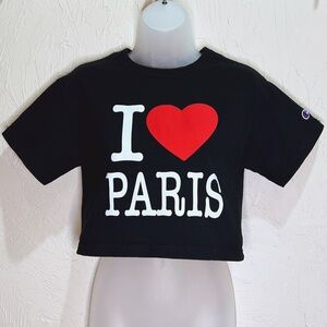 Champion I Heart Paris Cropped Black Short Sleeve T-Shirt Womens XS